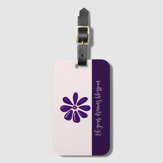 夢の花を咲かせる – 紫の花 ラゲッジタグ (正面縦)