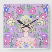夢の花コレクションのウォールウォッチ スクエア壁時計 (正面)