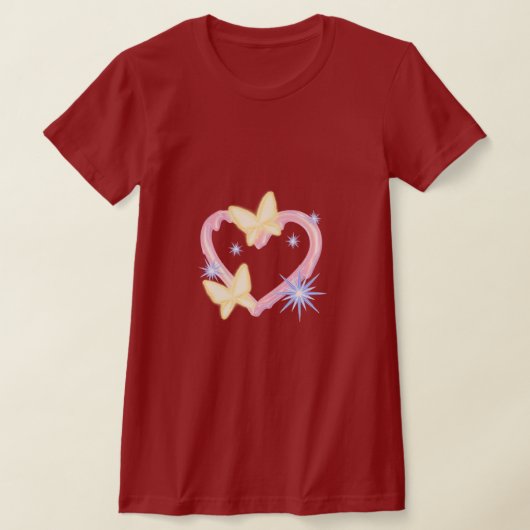 夢の蝶とハートの美しいグラフィックTシャツ Tシャツ (レイダウン)
