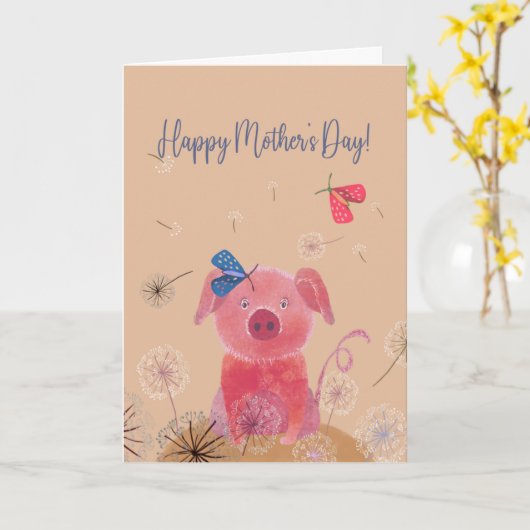 『夢の豚の母の日』 カード (黄色い花)