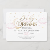 夢の赤ちゃん ムーンとスターズ ピンクのベビーシャワー 招待状 (正面)