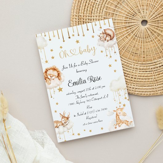 夢の金ゴールド星空の眠っている動物のシャワー 招待状