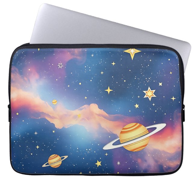 夢の銀河 惑星 星 パターン ラップトップスリーブ (正面)