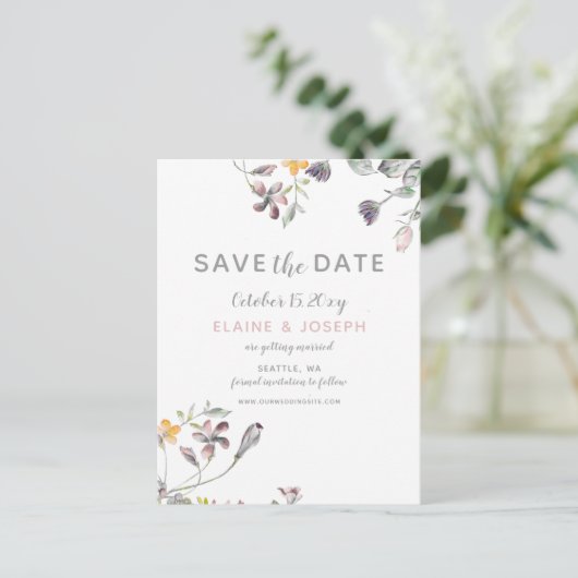 夢の開花赤面フローラ結婚式の日付を保存 案内ポストカード (スタンド正面)