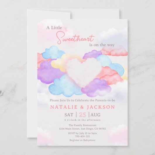 夢の雲リトルスウィートコードベビーシャワー 招待状 (正面)