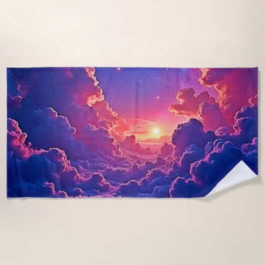 夢の雲: 天上のサンセットマジックアート ビーチタオル (正面)
