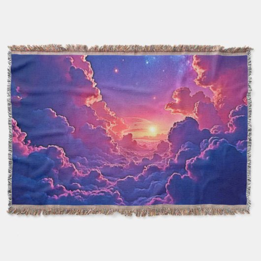 夢の雲: 天上の夕焼けマジックアート スローブランケット (正面)