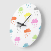 夢の雲：水の色ハート雨 ラージ壁時計 (傾斜)