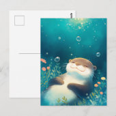 夢の青い水に浮かぶ幸せなカワウソ ポストカード (正面/裏面)
