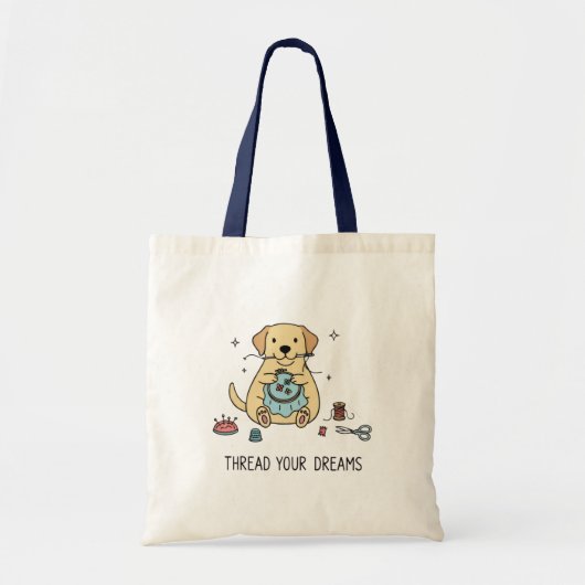 夢の黄色い犬の刺繍 手芸 かわいい トートバッグ (正面)