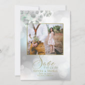 夢の《写真》ぼけ味とユーカリの葉が日付を保存 招待状 (正面)