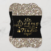 夢は本当に真の来金ゴールドグリッター招待状 招待状 (正面/裏面)