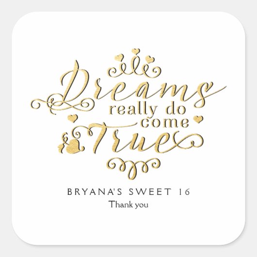 夢は本当に真の来金ゴールド好意ステッカーを行う スクエアシール (正面)