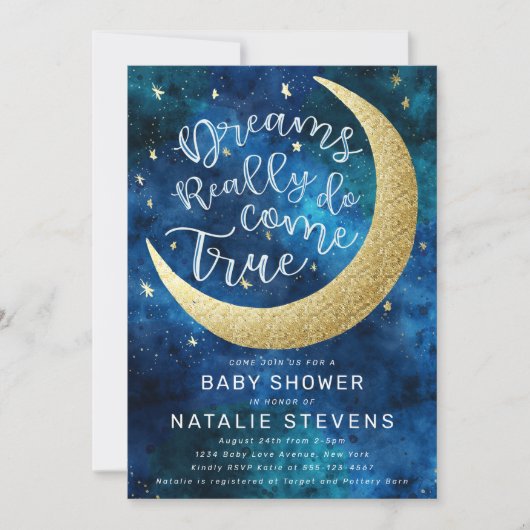 夢は本当に真来の月星の赤ちゃんシャワー 招待状 (正面)
