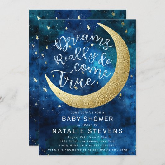 夢は本当に真来の月星の赤ちゃんシャワー 招待状 (正面/裏面)