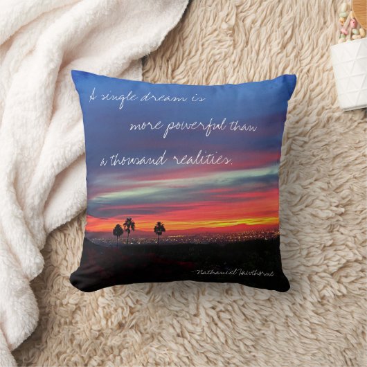 夢は独身の引用文オレンジ色の夕日の写真 クッション (ブランケット)