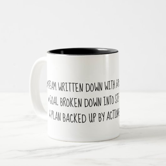 夢は現実の感動的なマグになります ツートーンマグカップ (正面左)