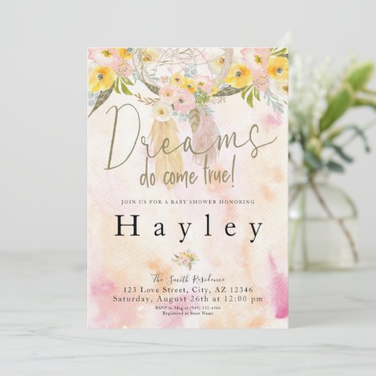 夢は真の来水の色を行うBoho赤ちゃんシャワー 招待状 (スタンド正面)