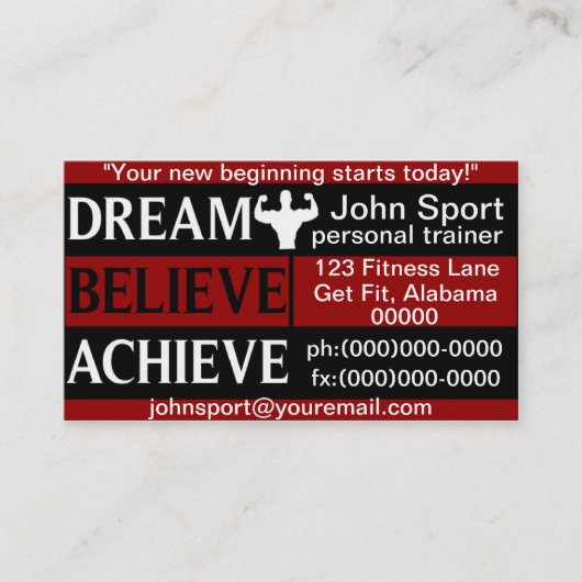 夢は達成しますパーソナルトレーナーを信じます 名刺 (正面)
