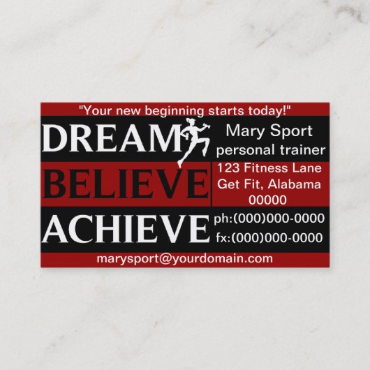 夢は達成しますパーソナルトレーナーを信じます 名刺 (正面)