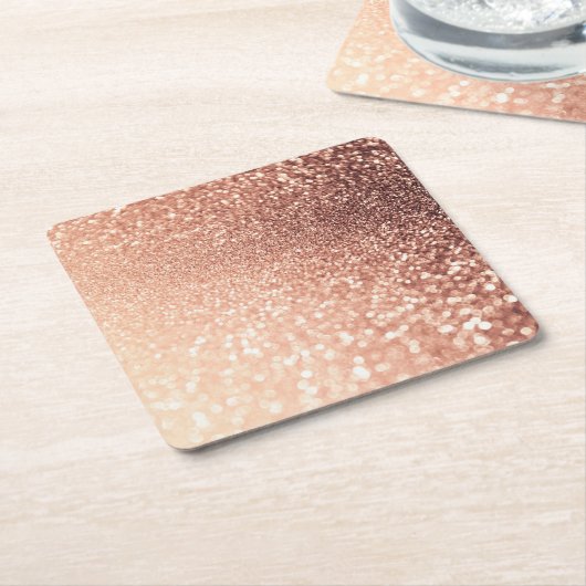 夢みるようなばら色の金ゴールドのグリッター-モモGlittereffect スクエアペーパーコースター (アングル)