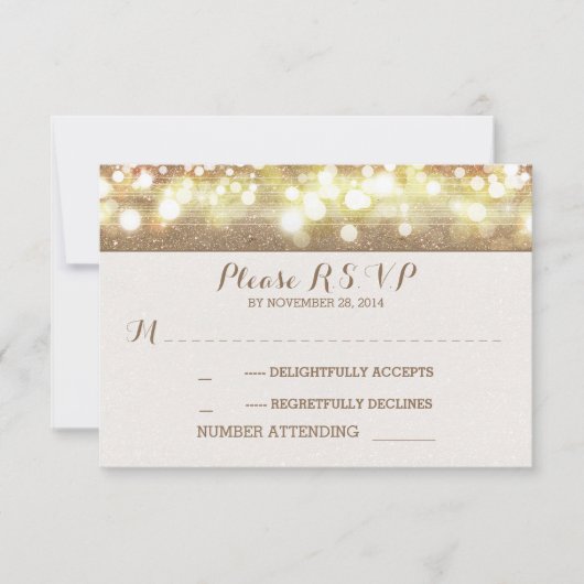 夢みるようなグリッターのひもはロマンチックな結婚RSVPをつけます 出欠カード (正面)