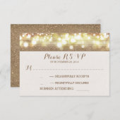 夢みるようなグリッターのひもはロマンチックな結婚RSVPをつけます 出欠カード (正面/裏面)
