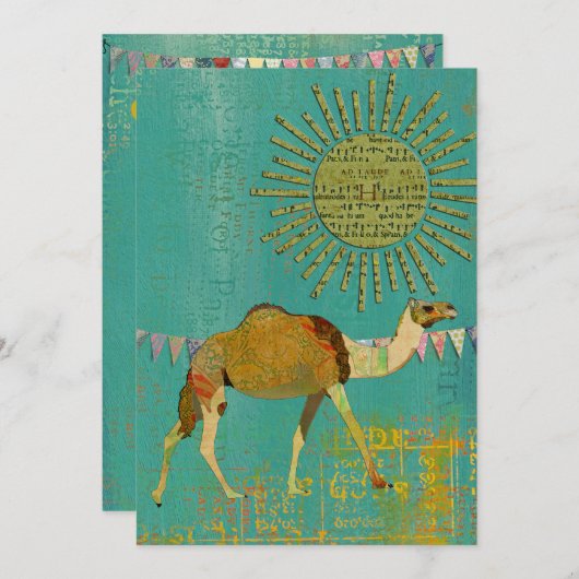 夢みるようなラクダのベビーシャワーの日光のティール(緑がかった色)の招待状 招待状 (正面/裏面)