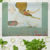 夢みるようなラクダのモノグラムTurqoise及び白いタオル キッチンタオル (折り畳み)