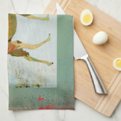 夢みるようなラクダのモノグラムTurqoise及び白いタオル キッチンタオル (四つ折り)