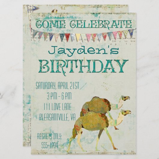 夢みるようなラクダの誕生日の招待状 招待状 (正面/裏面)