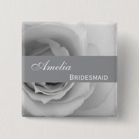 夢みるような銀製の白いバラの名前をカスタムするの新婦付添人V0 缶バッジ (正面)