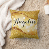 夢みるような《写真》ぼけ味のグリッターのきらきら光るな急襲のモノグラム|の金ゴールド クッション (ブランケット)
