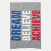 夢やる気を起こさせるを信じ見る感動的 キッチンタオル (縦)