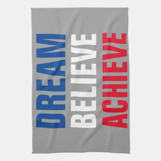 夢やる気を起こさせるを信じ見る感動的 キッチンタオル (縦)