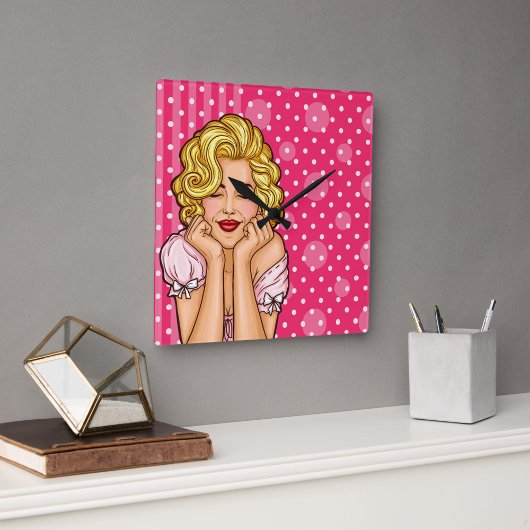 夢をポップ・アートの見るアートウーマン スクエア壁時計