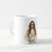 夢を信じて女の子茶髪マグ コーヒーマグカップ (正面左)