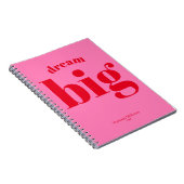 夢を大きく！モダンで大胆な赤 - ホットピンクのタイポグラフィ ノートブック (右側)