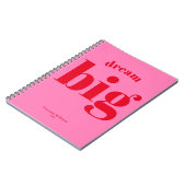 夢を大きく！モダンで大胆な赤 - ホットピンクのタイポグラフィ ノートブック (左側)