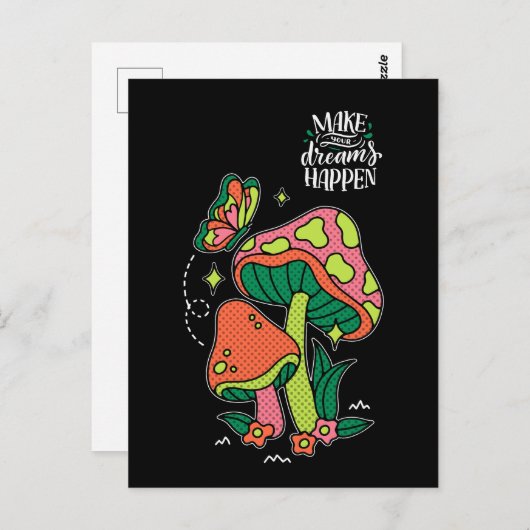 夢を実現させる |カラフルマッシュルーム ポストカード (正面/裏面)