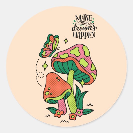 夢を実現させる |カラフルマッシュルーム ラウンドシール (正面)