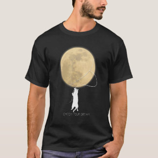夢を掴む かわいい白猫 月とラッソ Tシャツ