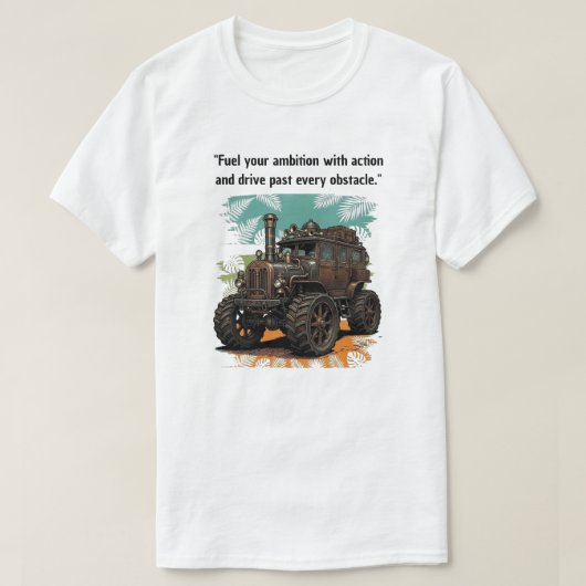 "夢を燃やせ" ビンテージ スチームパンク ビークル Tシャツ (デザイン正面)