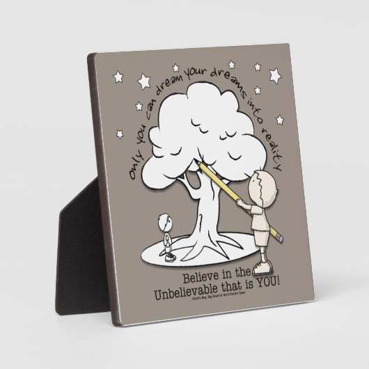 夢を現実に – 小さな男の子、大きな夢のロゴ フォトプラーク (正面)