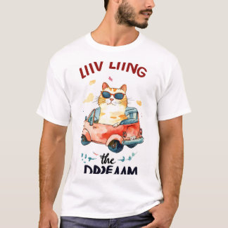 夢を生きる：小さな車で太った猫 – Waterco Tシャツ