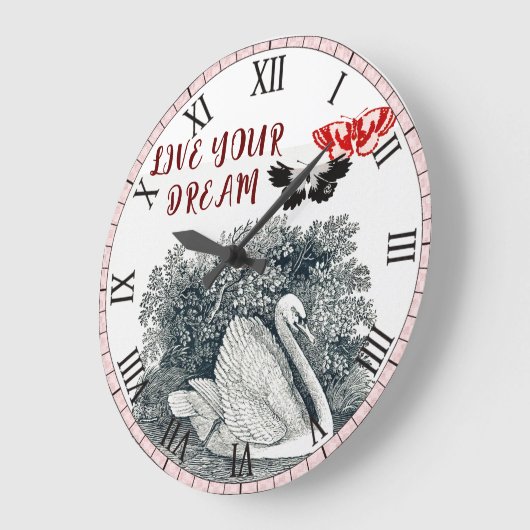 夢を白鳥のように生きる ラージ壁時計 (傾斜)