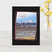 夢を翼にピンクのフラミンゴ カード (黄色い花)