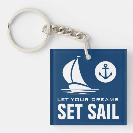 夢を見て引用文ネイビー航海の・ブルー キーホルダー (正面)