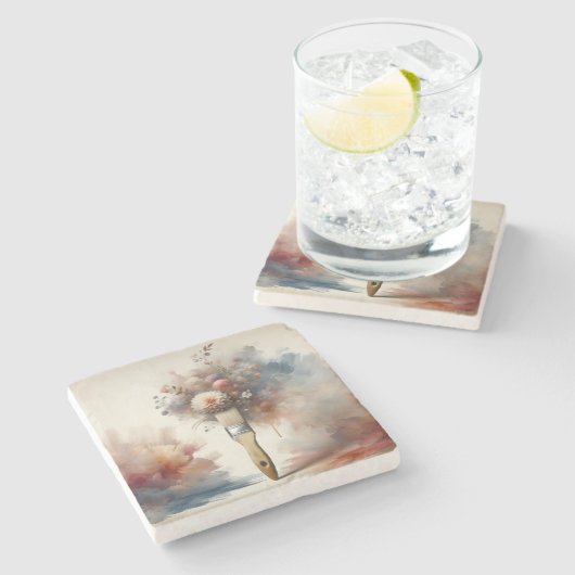 夢を見るペイントブラシ花束 ストーンコースター (横)