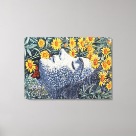 夢を見る女性顔花詳細プリント キャンバスプリント